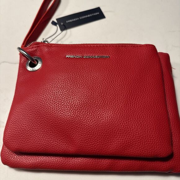 French Connection Handbags - French Connection Lara Pebble Double Slim Pouches Wristlet Red FCWH24210